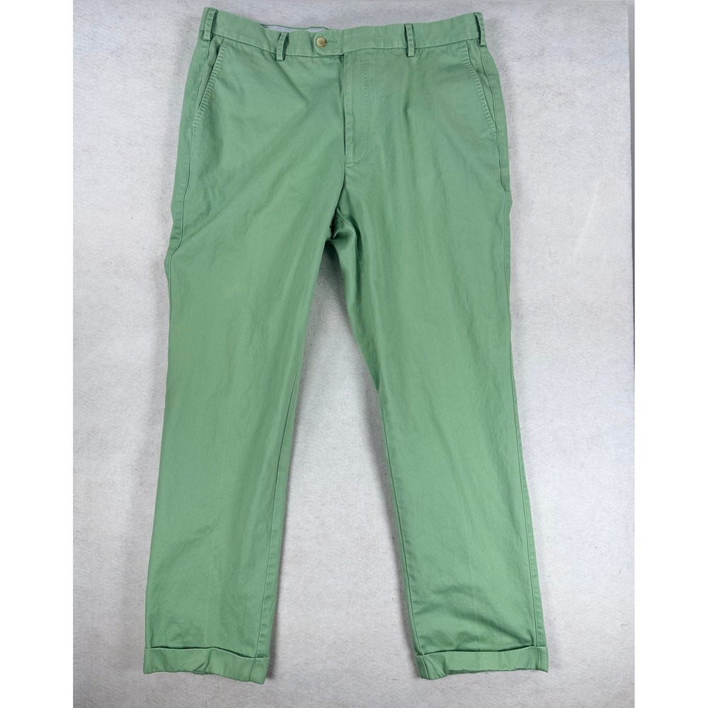 Peter Millar Mens Sage Green Flat Front Chino Pants 36 Cuffed Straight Leg